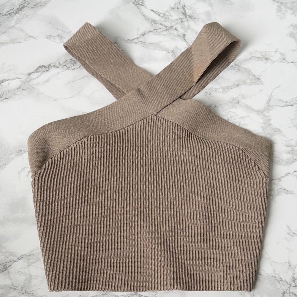 Babaton Taupe Ribbed Crop Top